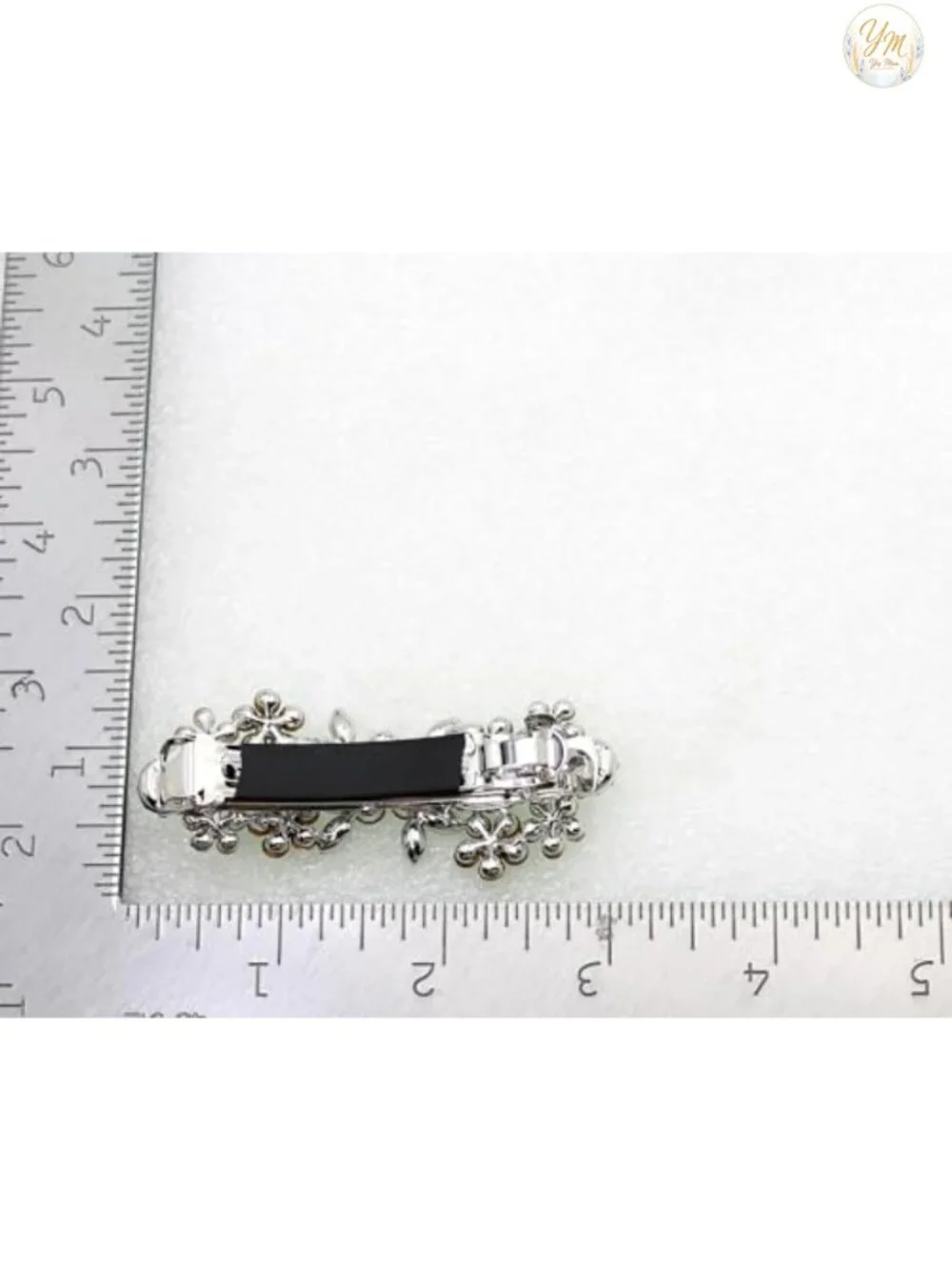 Light Blue Rhinestone Crystal Flower Hair Barrette Clip Rhodium Plated Alloy